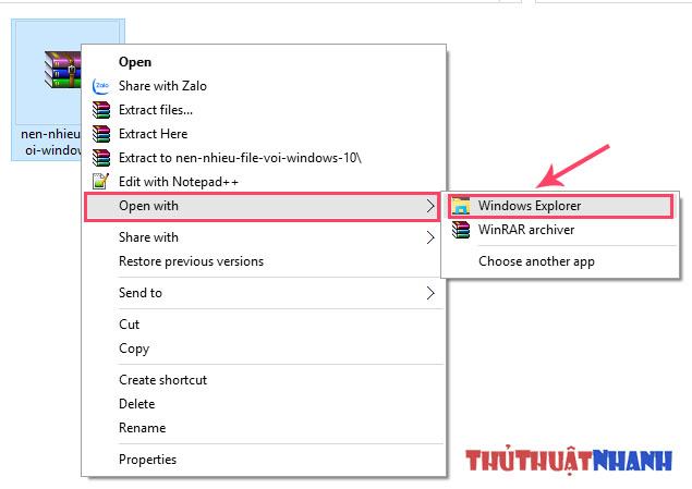 Mở tệp zip bằng Windows Explorer