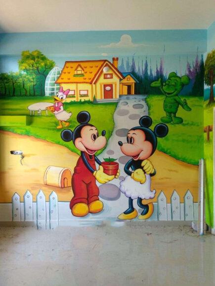 Vẽ Tranh Tường Mẫu Giáo Đẹp Chuột Mickey