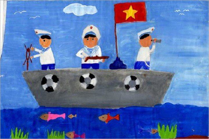 Vẽ tranh chủ đề ước mơ làm chú bộ đội hải quân canh giữ biển cả