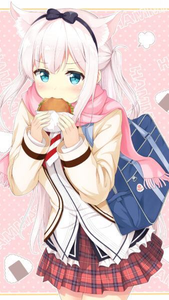 Hình ảnh anime dễ thương dễ thương đang ăn bánh