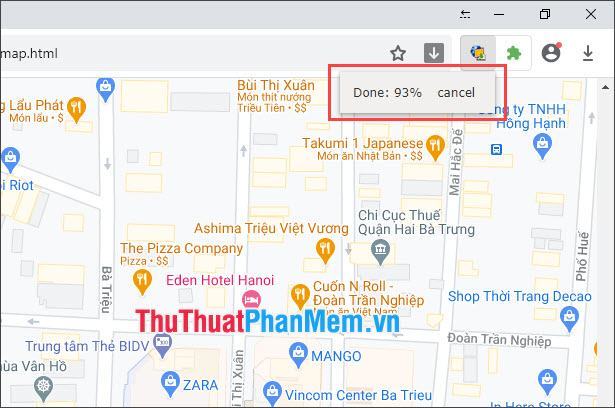 Tiện ích sẽ chụp bản đồ cho bạn và hiển thị % hoàn thành ở góc bên phải