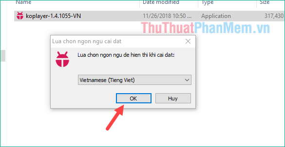Chọn Tiếng Việt để dễ dàng cài đặt và sử dụng