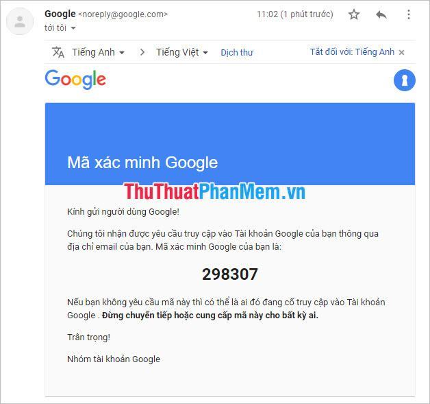 Đăng ký Email để nhận mã xác minh Google