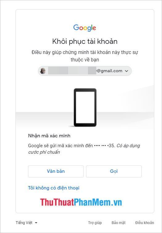 Google sẽ nhắn tin hoặc gọi điện gửi mã xác minh cho bạn