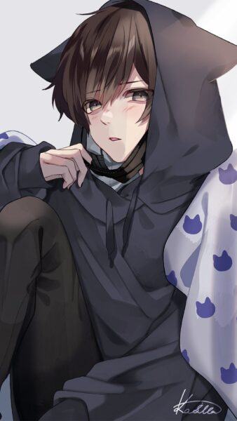 hình ảnh anime nam mặc áo khoác trùm đầu màu đen