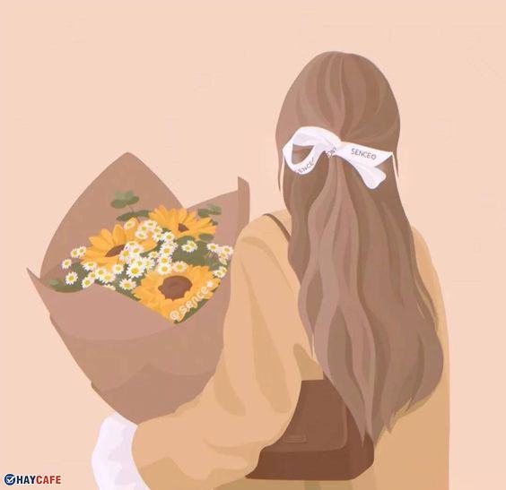 hình ảnh avatar nữ chanh ôm bó hoa hướng dương