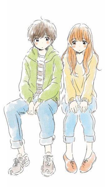 anime vẽ cặp đôi dễ thương đang yêu