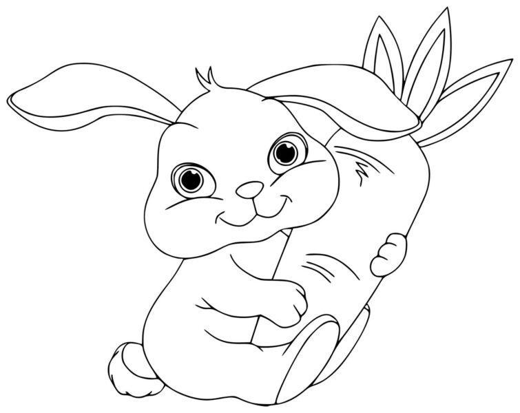 Tranh tô màu con thỏ ngồi ôm củ cà rốt