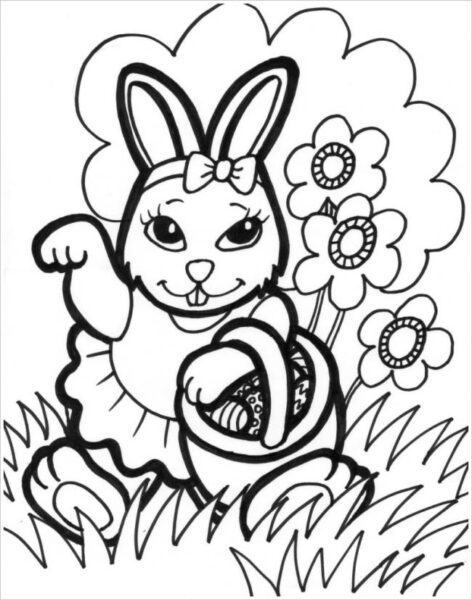 Tranh tô màu con thỏ trong rừng hoa