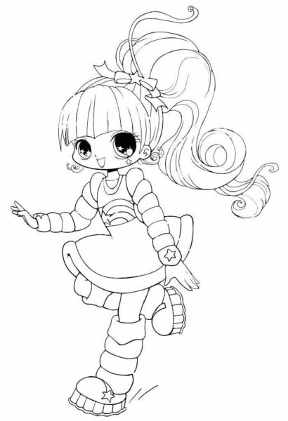 Coloring picture of Princess Chibi standing on one leg