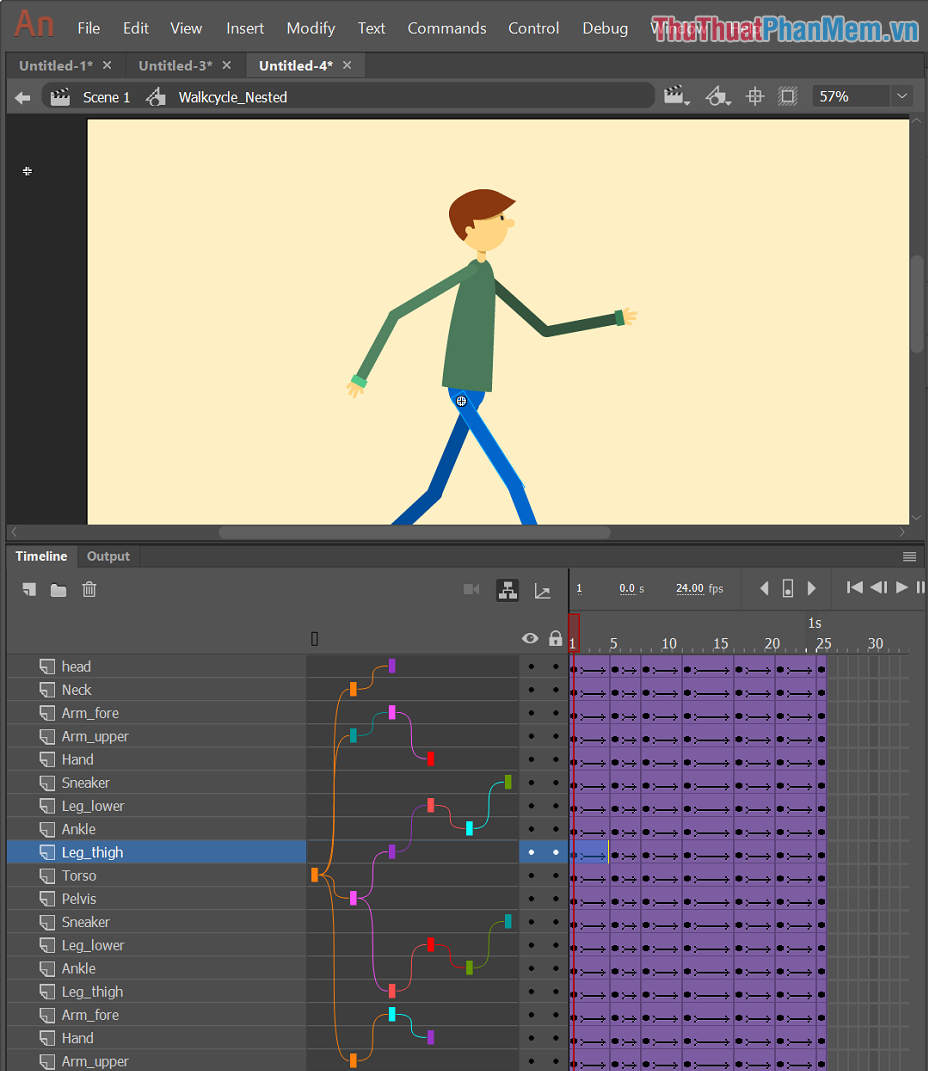 Adobe Animate cho phép gắn xương vào vật thể để chuyển động mượt mà và chân thực hơn