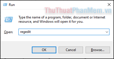 Nhấn Windows + R để mở hộp thoại Run.  Sau đó gõ regedit và nhấn Enter