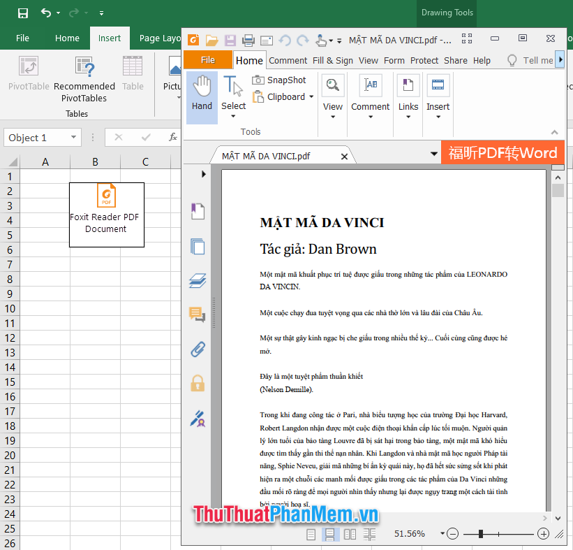 Giao diện Excel sẽ hiển thị biểu tượng của phần mềm đọc file PDF