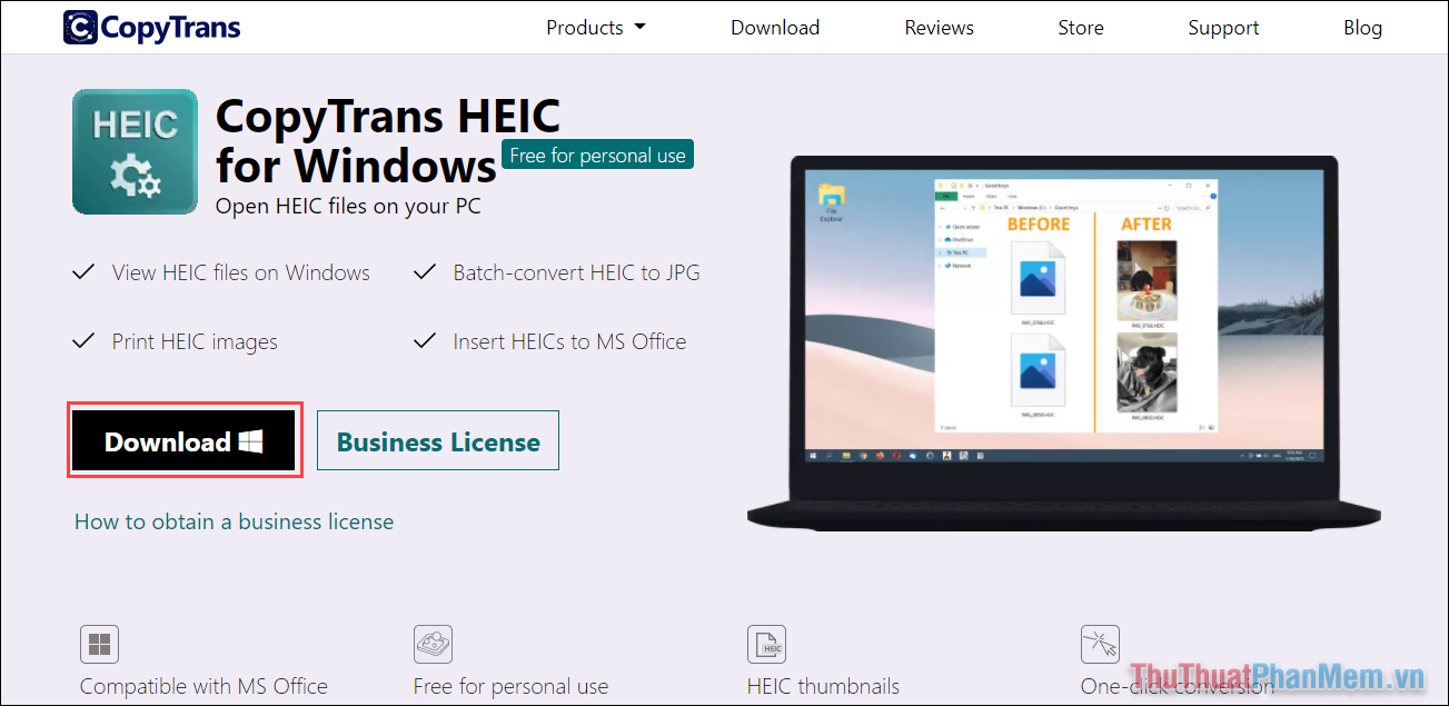 Truy cập trang chủ của HEIC và chọn Download để tải phần mềm về máy tính