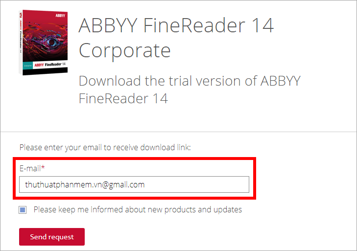 Nhập email để nhận link download và tải phần mềm ABBYY FineReader