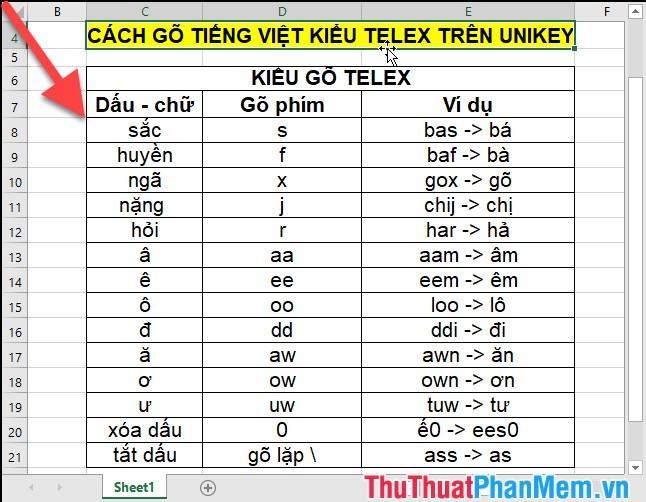 Cách gõ tiếng việt có dấu kiểu Telex và VNI