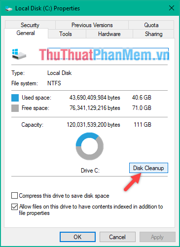 Sử dụng tính năng Disk Cleanup có sẵn trong windows