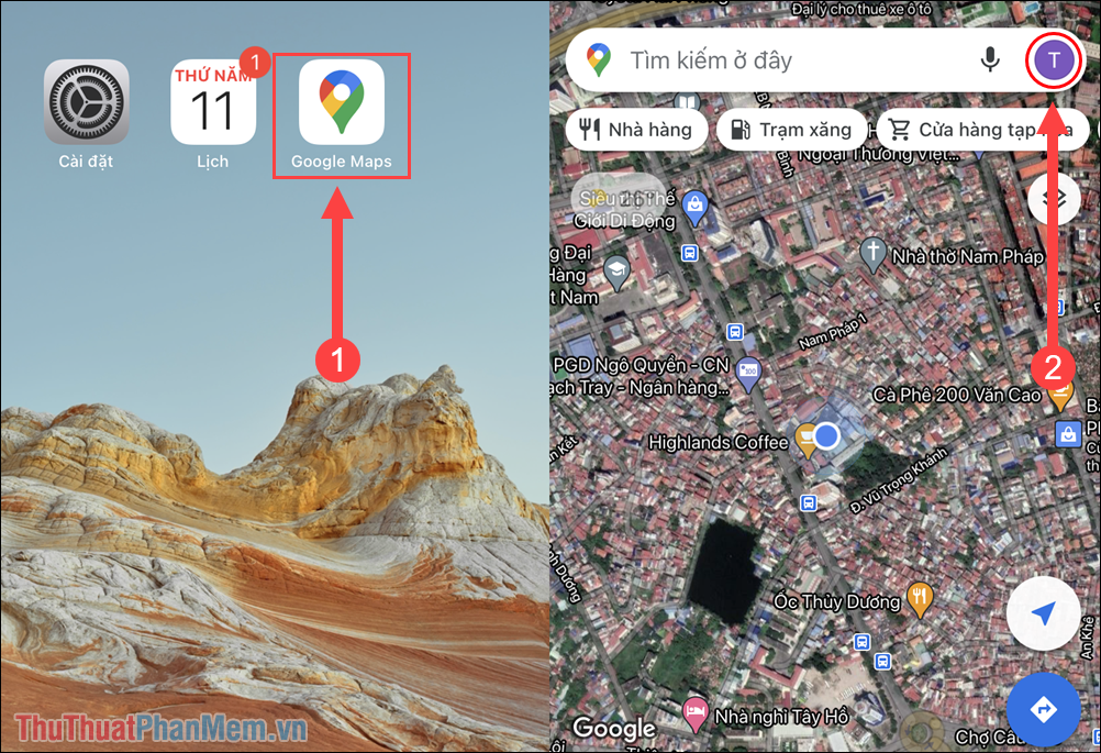 Mở ứng dụng Google Maps trên điện thoại của bạn và chọn Tài khoản