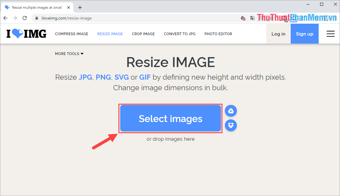 Chọn Select Images để upload ảnh muốn resize từ máy tính