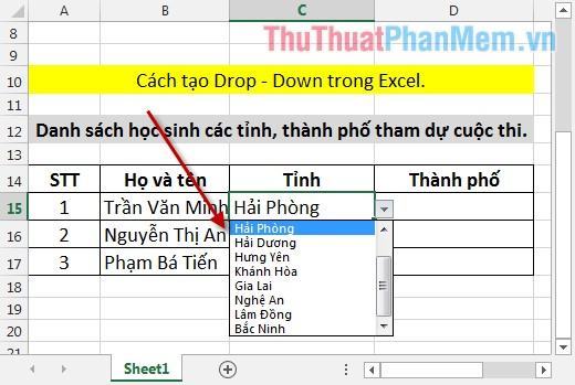 Cách tạo List, Drop Down List trong Excel