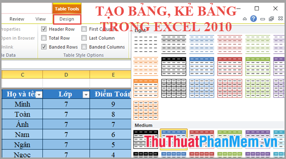 Cách tạo bảng, kẻ bảng trong Excel 2010
