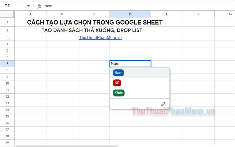 Cách tạo lựa chọn trong Google Sheet - Tạo danh sách thả xuống, Drop List