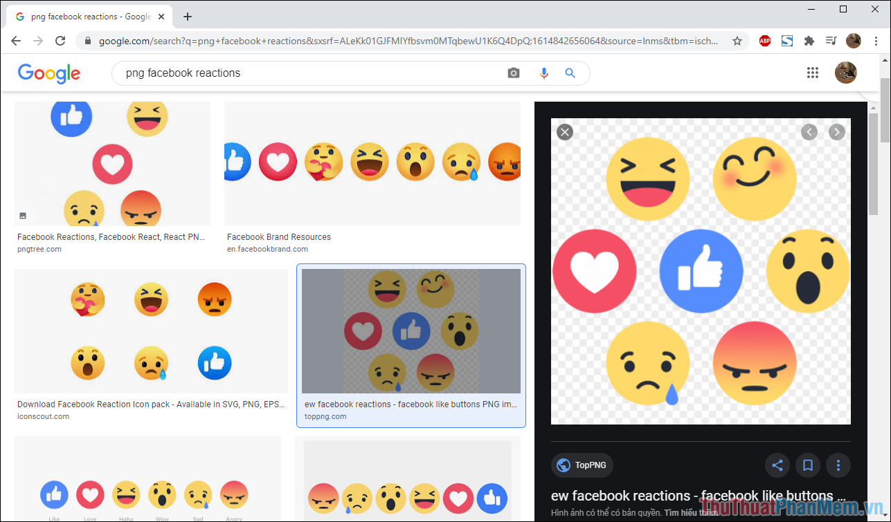 Tìm kiếm hình ảnh biểu tượng cảm xúc trên Facebook và đi với từ khóa PNG