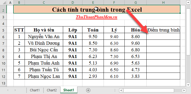 Cách tính trung bình trong Excel