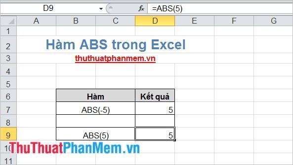 Hàm ABS trong Excel 2