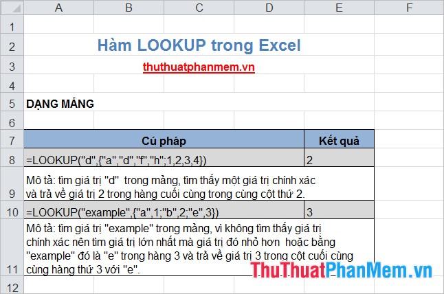 Hàm LOOKUP trong Excel 2