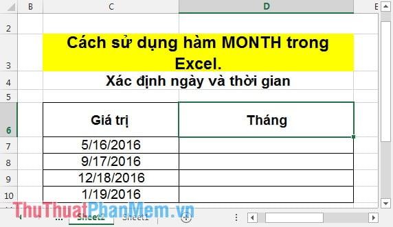 Cách sử dụng hàm MONTH trong Excel