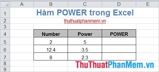 Hàm POWER trong Excel 2