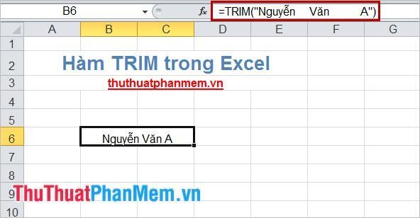Hàm TRIM trong Excel 2
