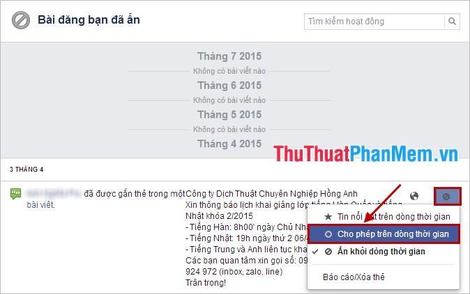 Cho phép trên dòng thời gian