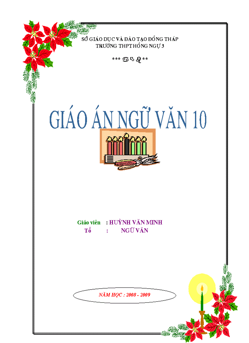 Mẫu bìa giáo án đẹp dành cho giáo viên dạy văn lớp 10