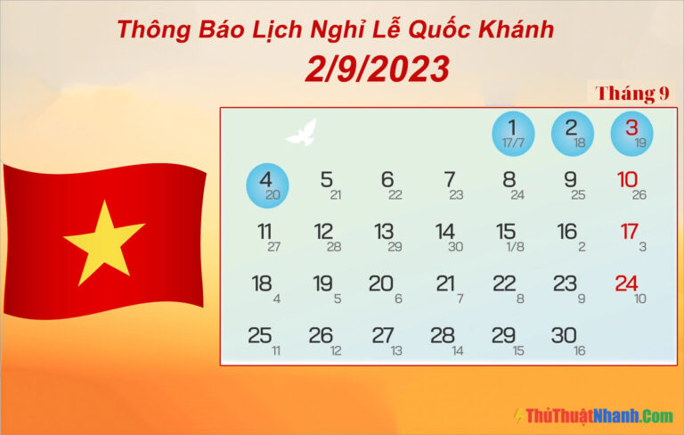 Thông Báo Lịch Nghỉ Lễ Quốc Khánh 2/9/2023 Của Cán Bộ, CCVC