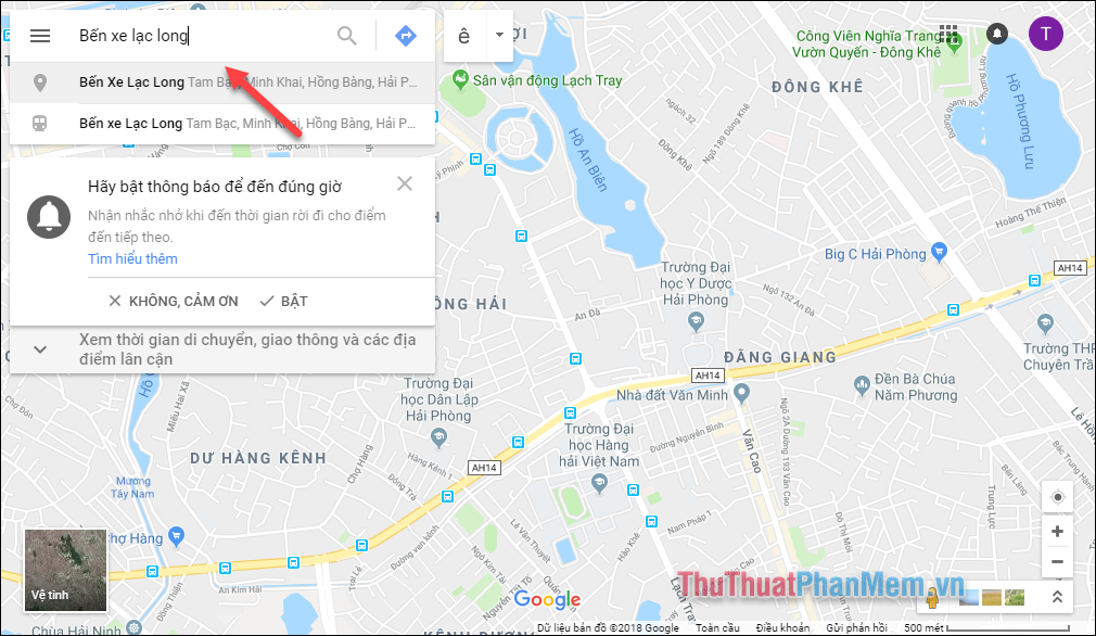 Nhập địa điểm bạn muốn đến vào ô tìm kiếm Google Map