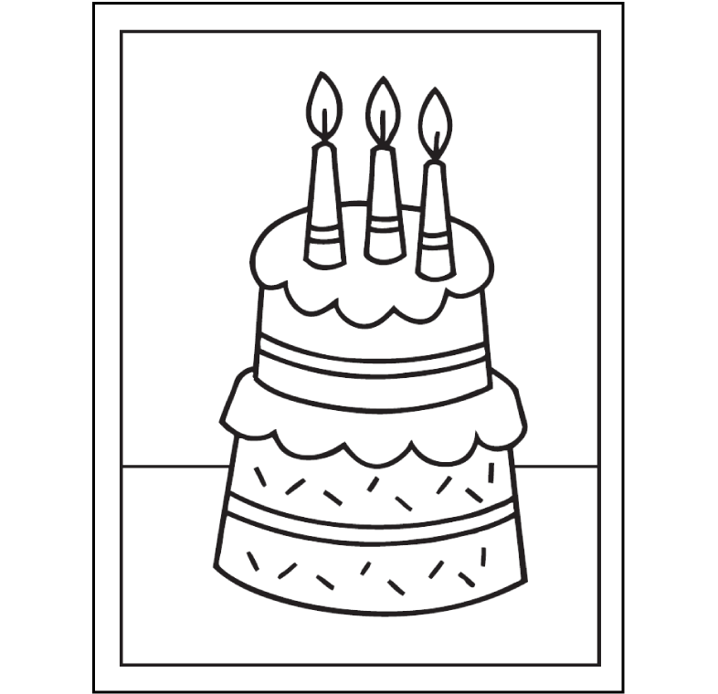 Pictures of birthday cakes for children to practice coloring