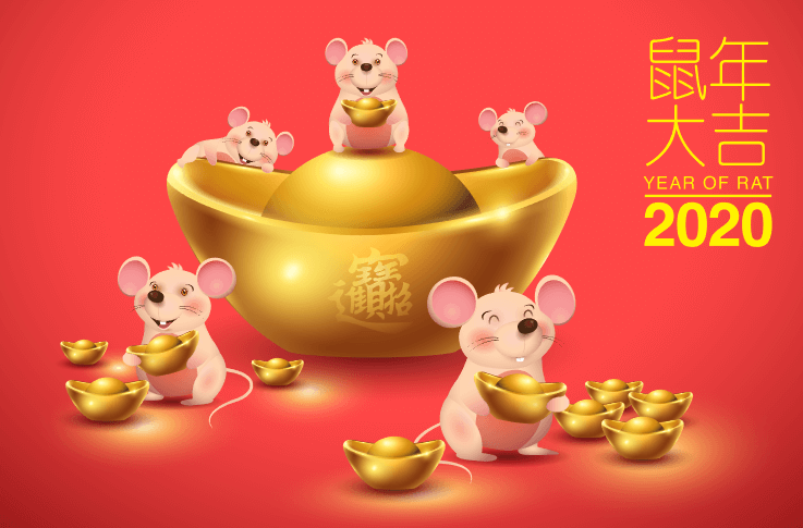 Hình ảnh chuột vàng may mắn hút tài lộc năm mới